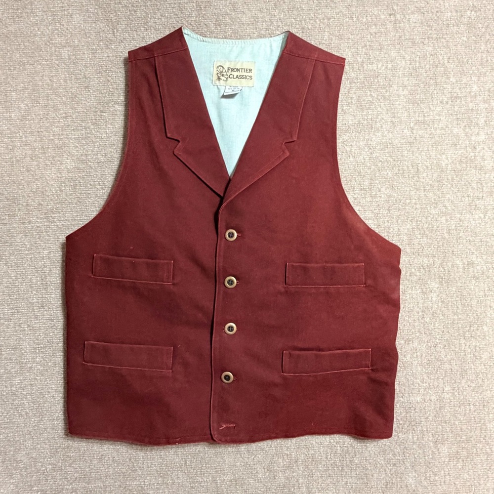 Frontier Classics Mens Burgundy Cotton Canvas Western Vest Waistcoat Red Medium